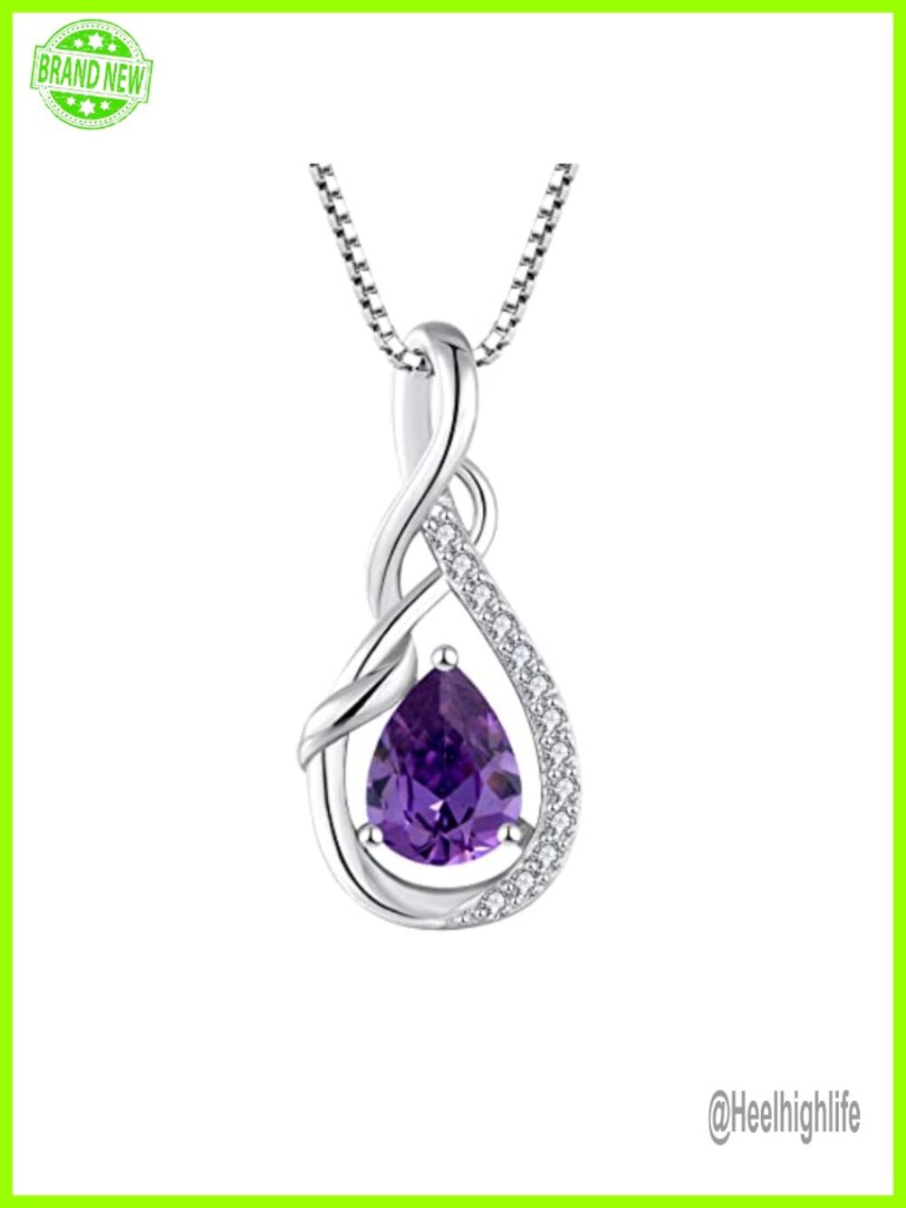 Infinity Teardrop Pendant Necklace 925 Sterling Silver Pear Created Amethyst